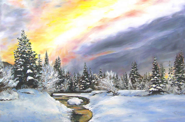 The end of the winter.  2023. Oil on panel. 24 x36 inches